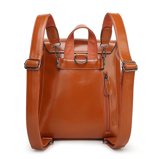 Women's With Leather Oil Wax Retro Style Backpacks