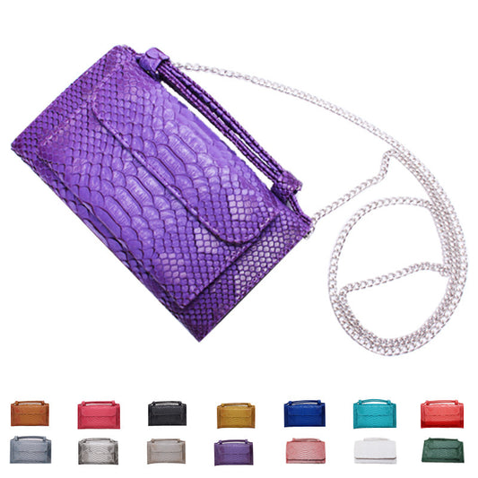 Women's Style Snake Pattern Cowhide Clutch Genuine Leather Chain Ladies Wallets