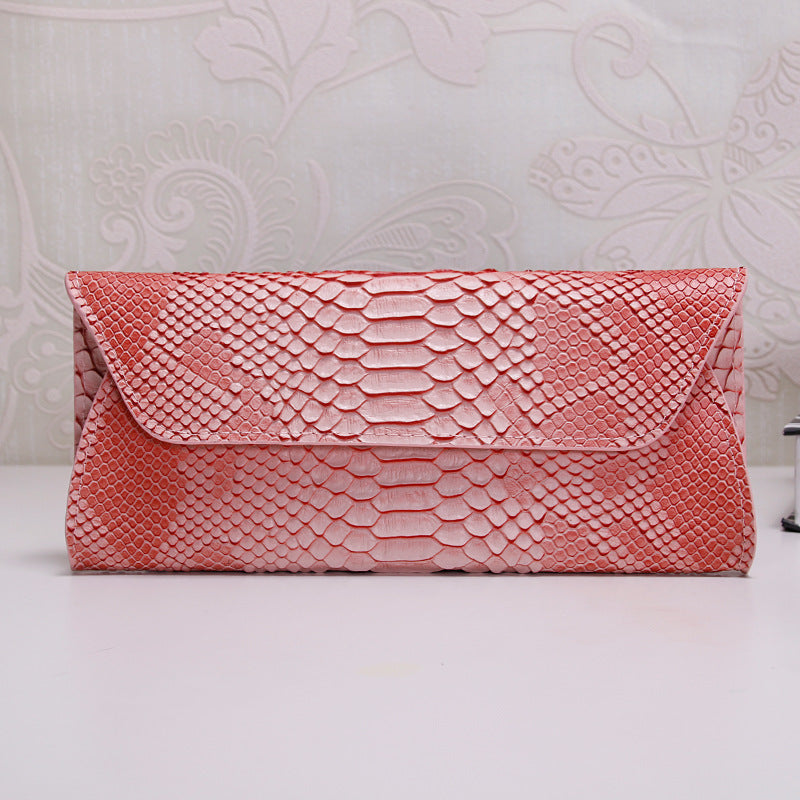 Women's Fan Embossed Snake Pattern Long Handbags