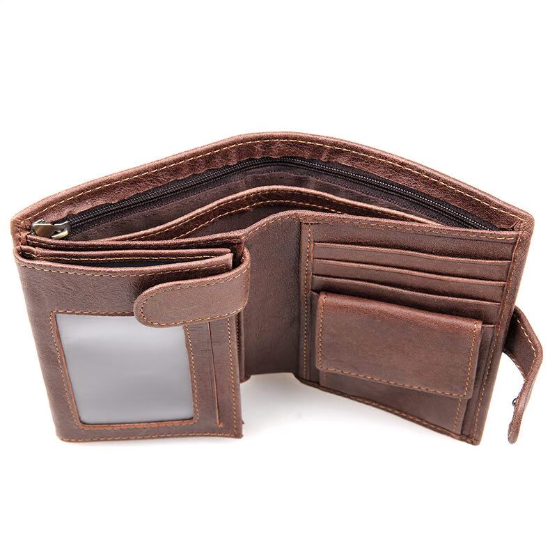 Men's Retro Leather Tri Fold Short Cowhide Men's Wallets