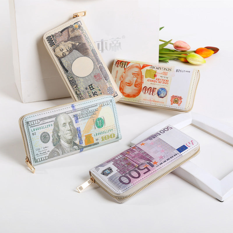 Money Pattern Usd Euro Funny Fun Large Capacity Card Holder