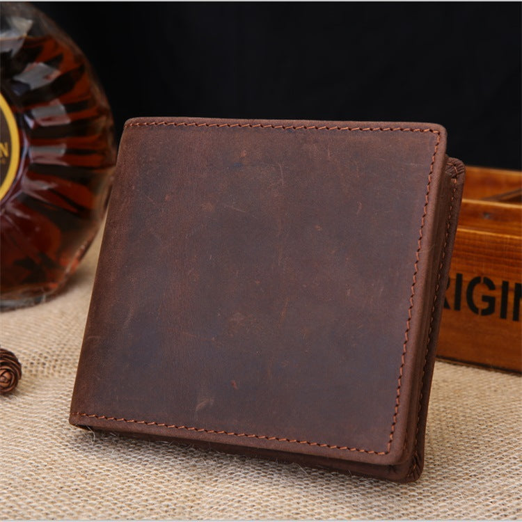 Crazy Horse Leather Widened Short Handmade First Layer Ladies Wallets