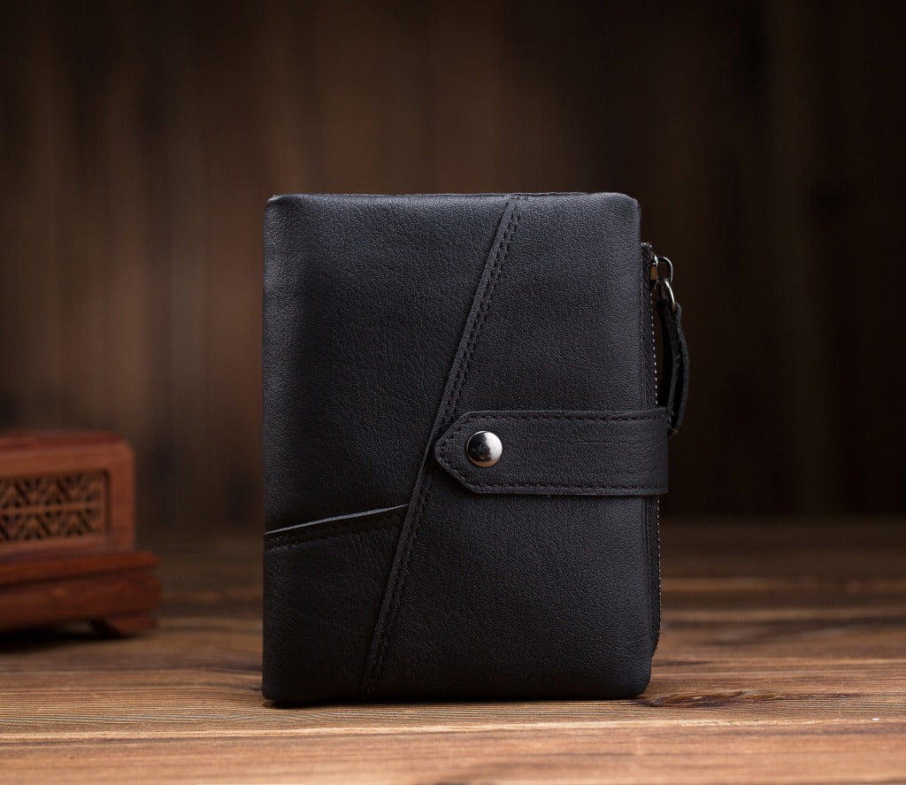 Men's Leather Short Portable Cowhide Zipper Change Ladies Wallets