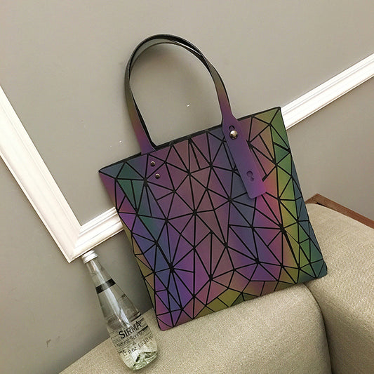 Women's Fashion Luminous Rhombus Triangle Shape Portable Tote Bags