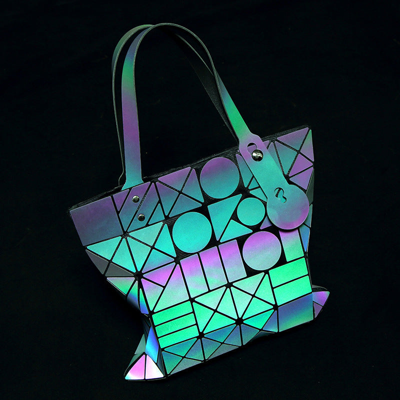 Women's Fashion Luminous Rhombus Triangle Shape Portable Tote Bags