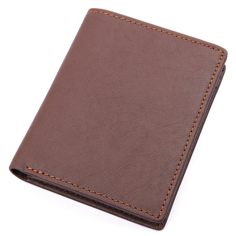 Men's Short Cowhide Vertical Multiple Slots American Men's Wallets