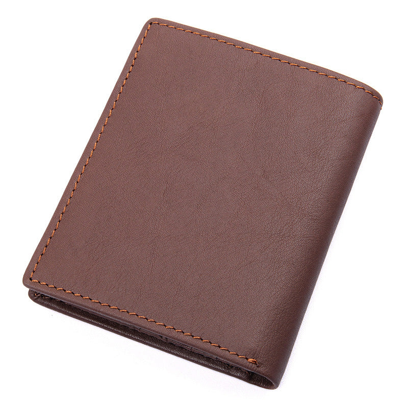 Men's Short Cowhide Vertical Multiple Slots American Men's Wallets