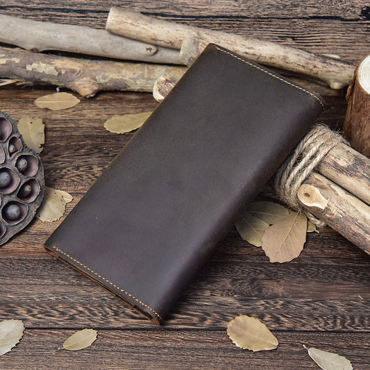 Men's Retro Crazy Horse Leather Long Genuine Men's Wallets