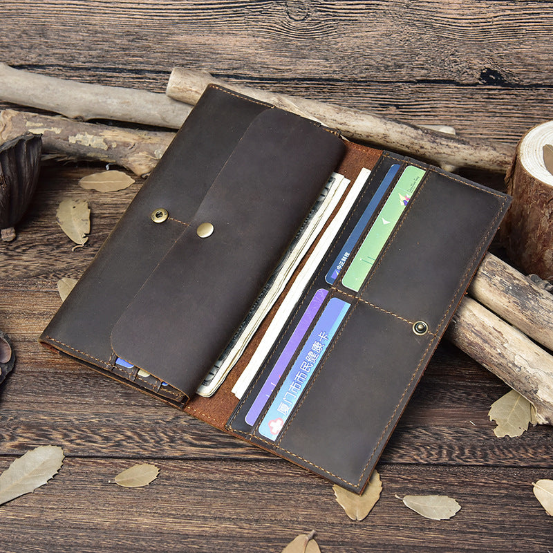 Men's Retro Crazy Horse Leather Long Genuine Men's Wallets