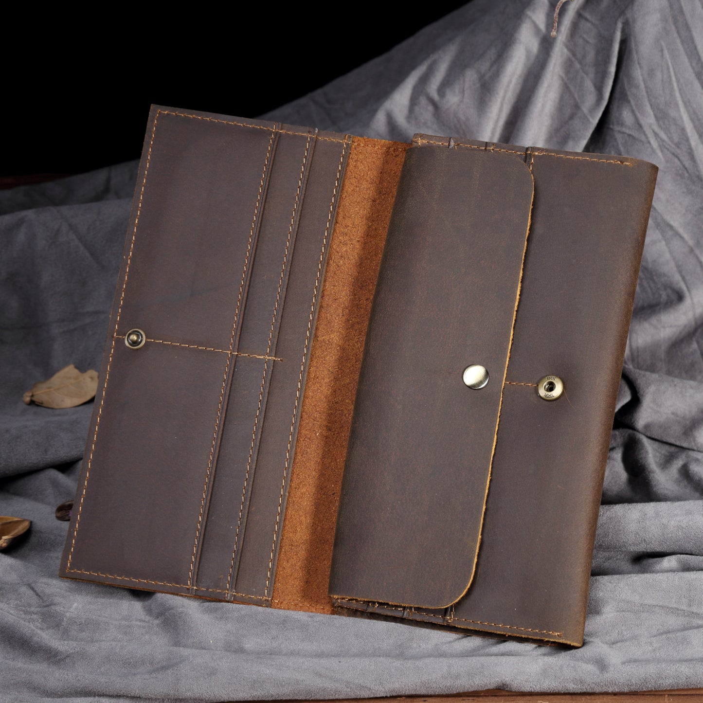 Men's Retro Crazy Horse Leather Long Clutch Ladies Wallets