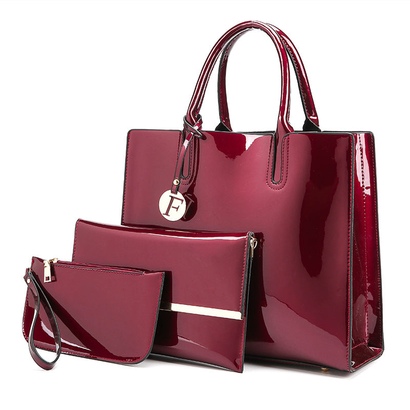 Women's Shiny Surface Patent Leather Three-piece Korean Handbags