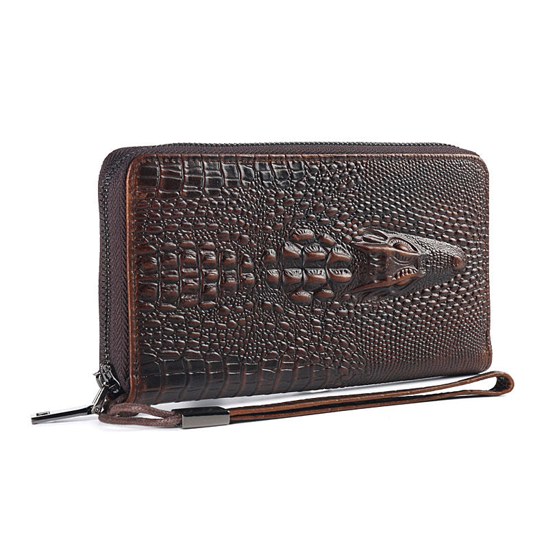 Men's Cowhide Embossed Crocodile Pattern Clutch Leather Men's Handbags