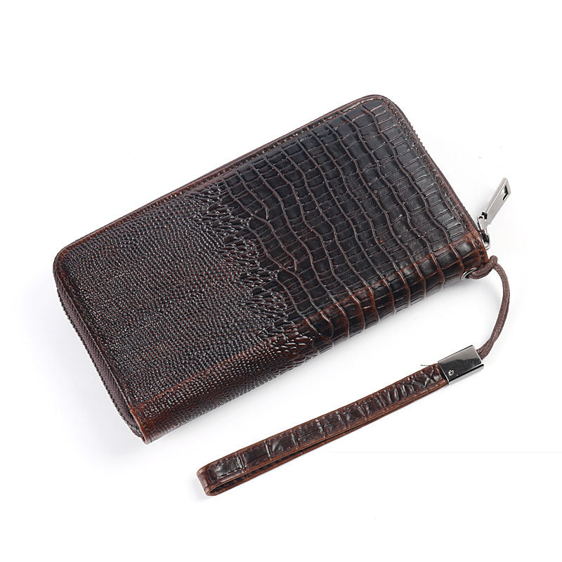 Men's Cowhide Embossed Crocodile Pattern Clutch Leather Men's Handbags
