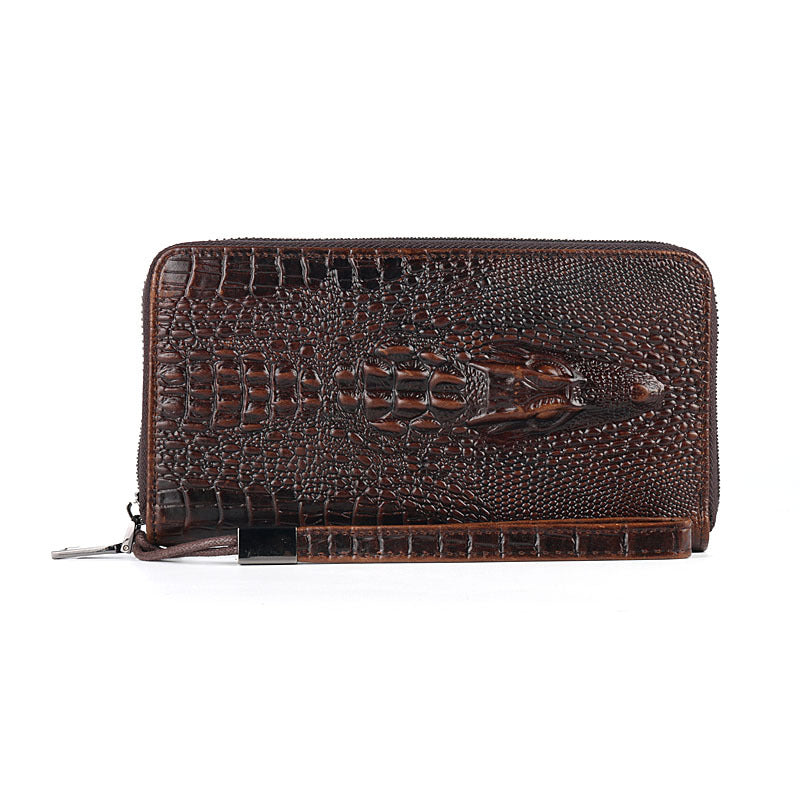 Men's Cowhide Embossed Crocodile Pattern Clutch Leather Men's Handbags