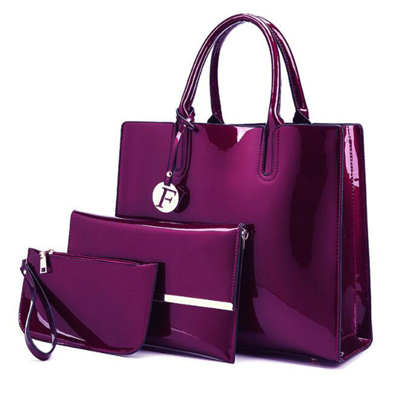 Women's Shiny Surface Patent Leather Three-piece Korean Handbags