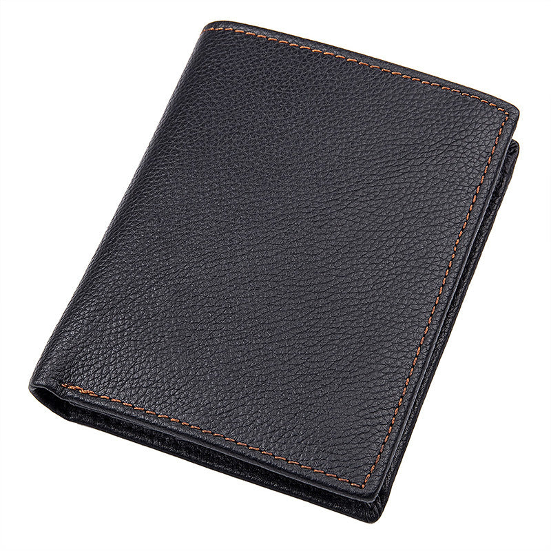 Men's Short Cowhide Vertical Multiple Slots American Men's Wallets