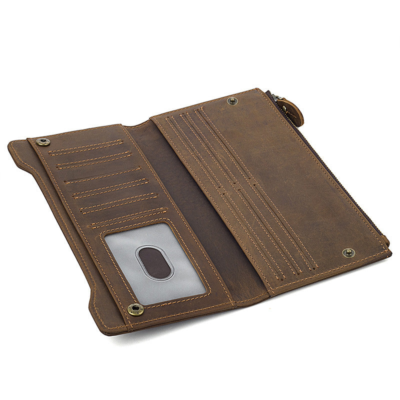 Men's Vintage Leather Swiping Multi Slots Long Men's Wallet