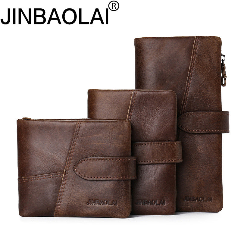 Men's First Layer Cowhide Vintage Zipper Leather Men's Wallets