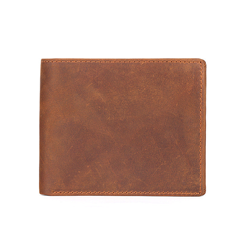 Women's & Men's & Layer Cowhide Crazy Horse Leather Horizontal Three Men's Wallets