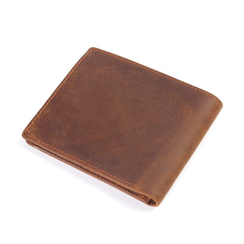 Women's & Men's & Layer Cowhide Crazy Horse Leather Horizontal Three Men's Wallets