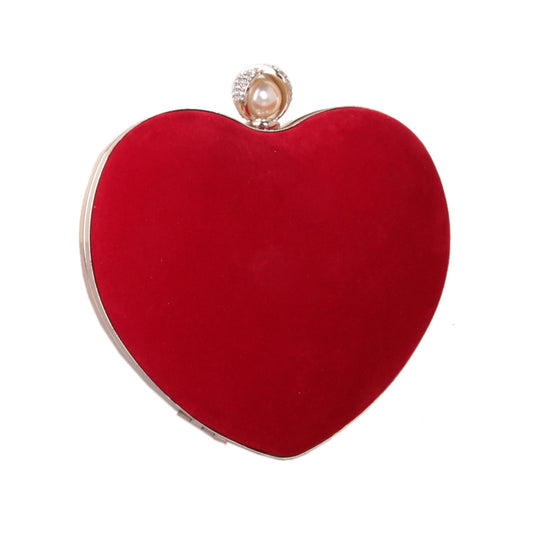 Women's Veet Heart-shaped Dinner Rhinestone Pearl Flannel Evening Bags