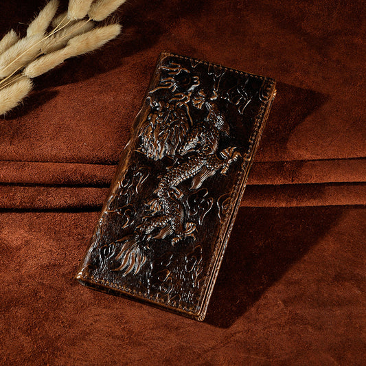 Men's Oil Waxed Leather Retro Simple Large Capacity Three-dimensional Men's Wallets