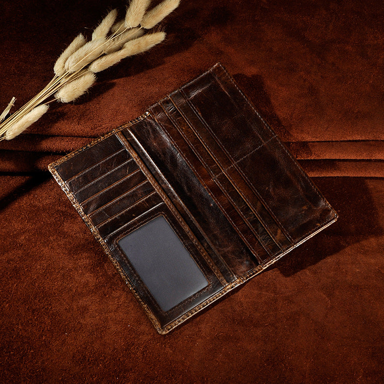 Men's Oil Waxed Leather Retro Simple Large Capacity Three-dimensional Men's Wallets