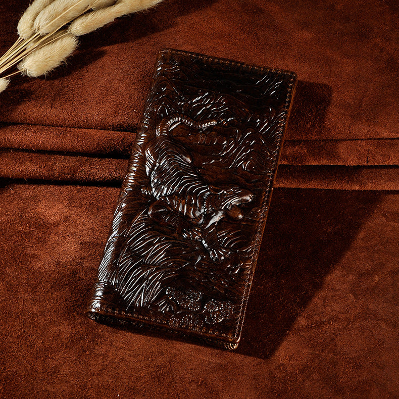 Men's Oil Waxed Leather Retro Simple Large Capacity Three-dimensional Men's Wallets