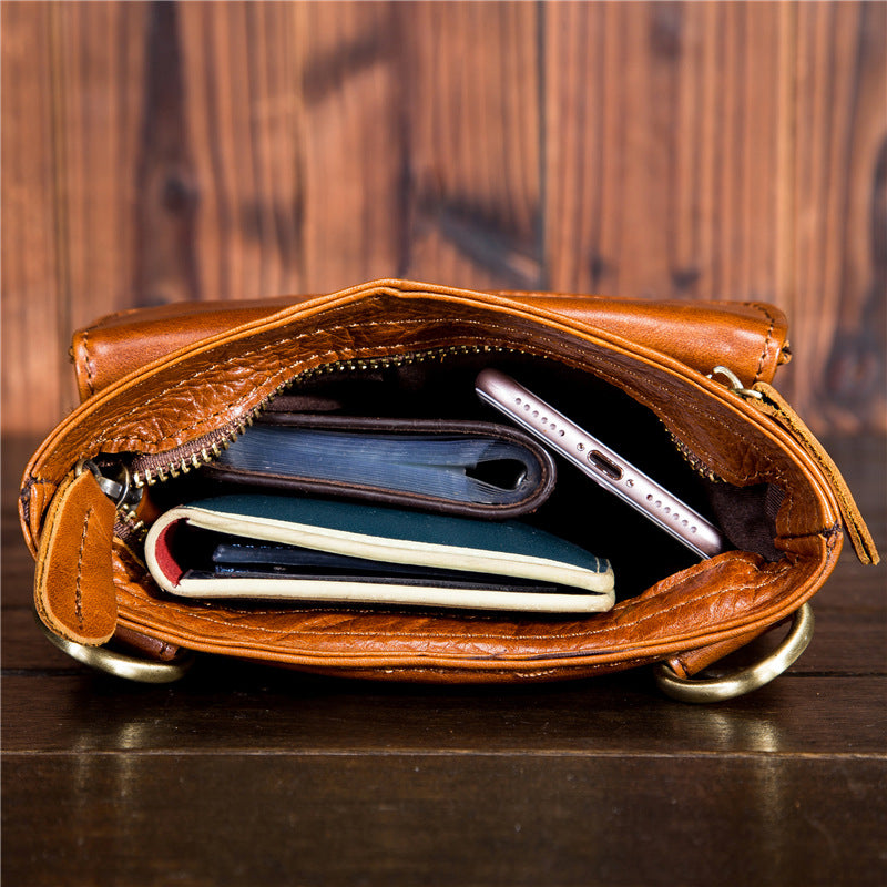 Men's Leather Oil Wax Cowhide Retro Saddle Men's Waist Packs