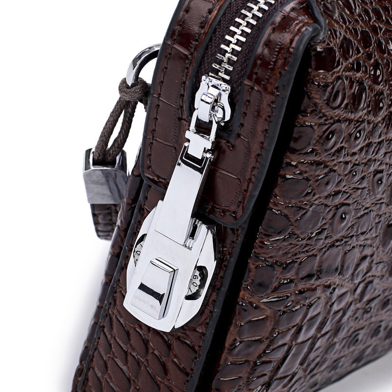 Men's Crocodile Leather Clutch Large Capacity Combination Lock