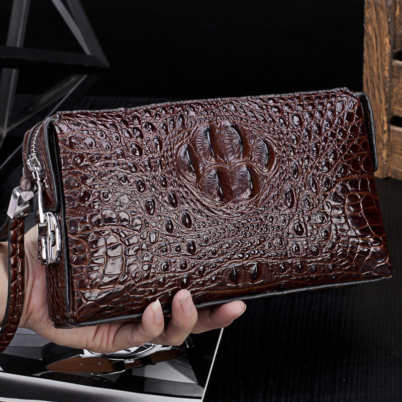 Men's Crocodile Leather Clutch Large Capacity Combination Lock