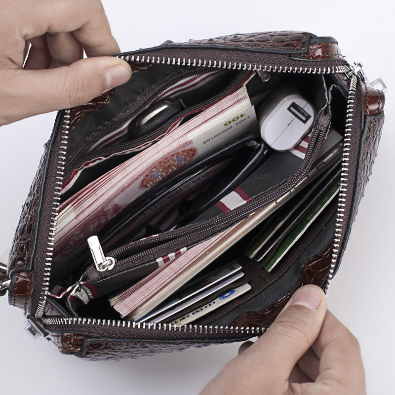 Men's Crocodile Leather Clutch Large Capacity Combination Lock