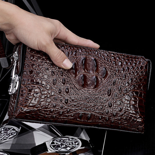 Men's Crocodile Leather Clutch Large Capacity Combination Lock