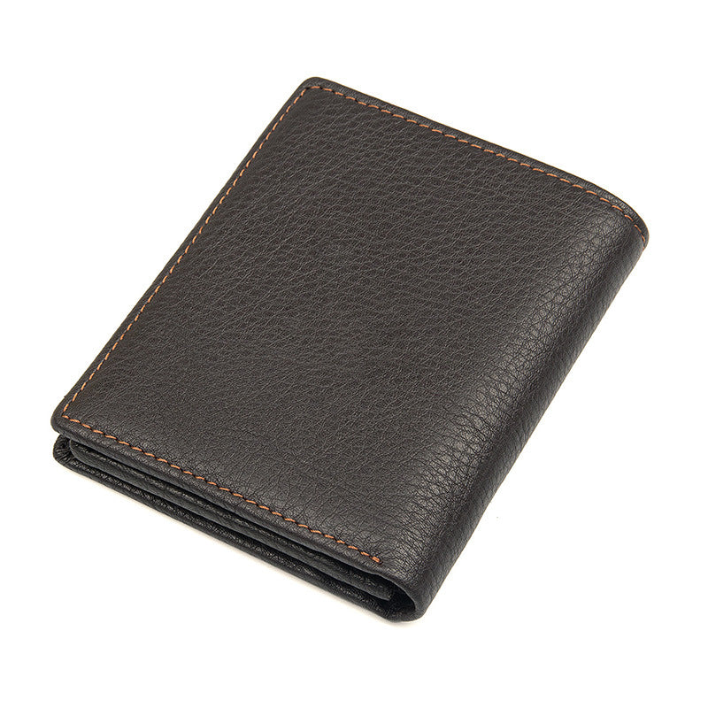 Leather For Man Litchi Pattern Short Multiple Slots Gold Purses