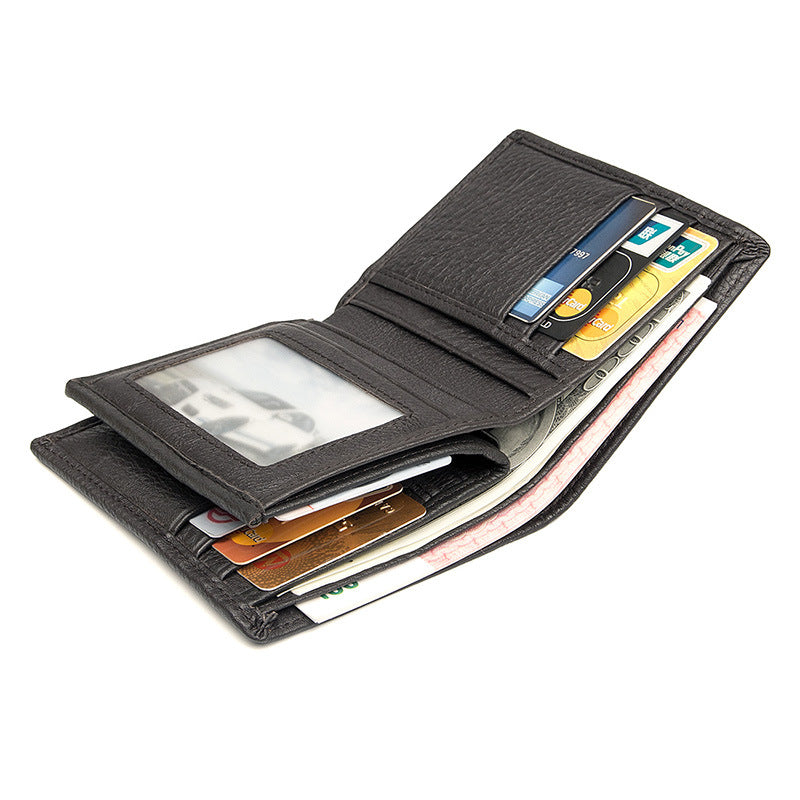 Leather For Man Litchi Pattern Short Multiple Slots Gold Purses