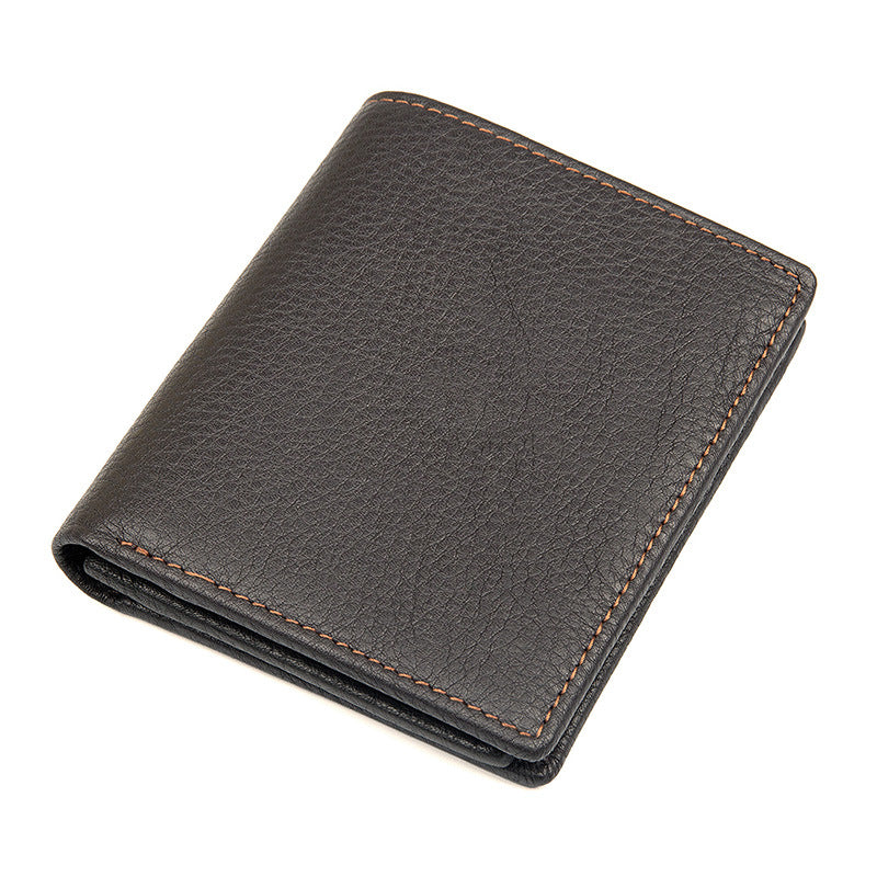 Leather For Man Litchi Pattern Short Multiple Slots Gold Purses