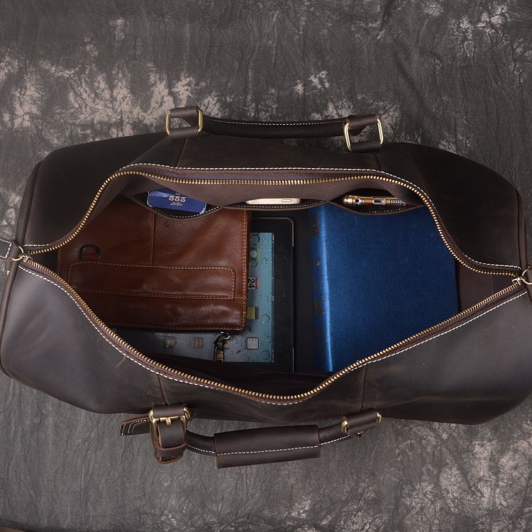 Women's & Men's Layer Cowhide Portable Crazy Horse Leather Large Travel Bags