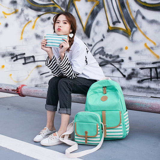 Women's Trendy Canvas Printed Striped Computer Backpacks