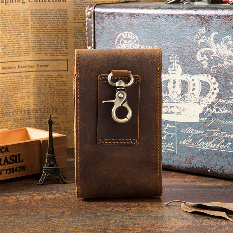 Men's Horse Leather Vintage Bronze Brown First Men's Waist Packs