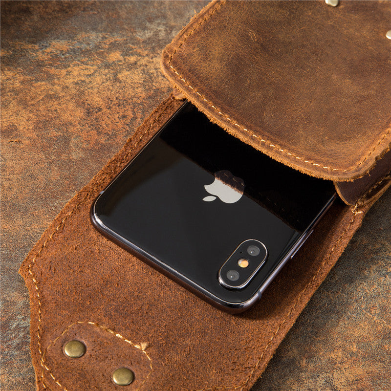 Men's Horse Leather Vintage Bronze Brown First Men's Waist Packs