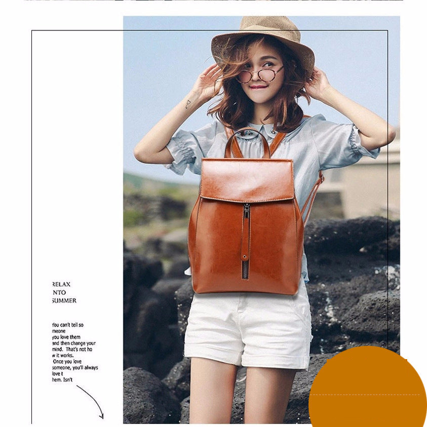 Women's Fashion Genuine Leather Retro Oil Wax Backpacks