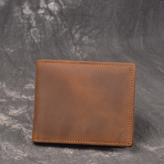 Women's & Men's First Layer Cowhide Short Crazy Horse Men's Wallets