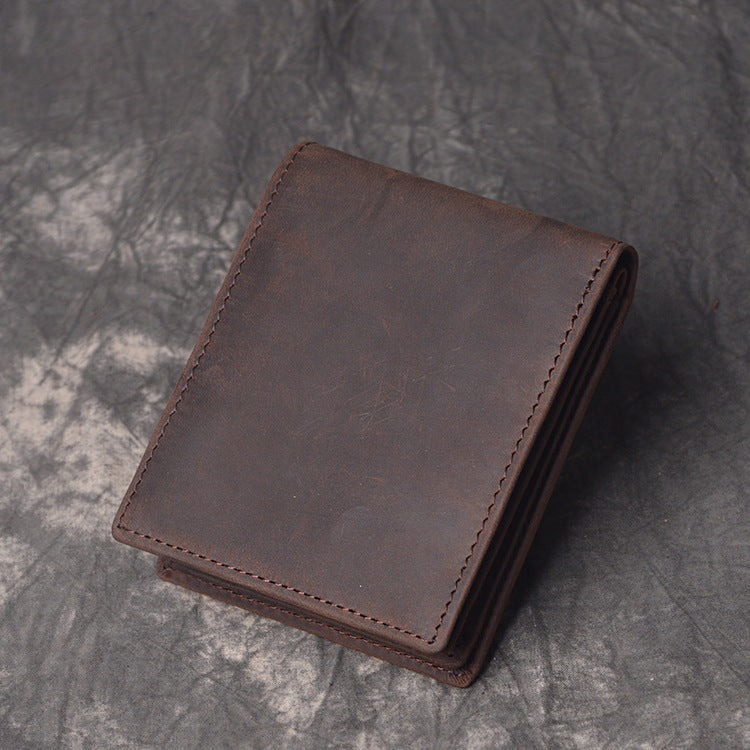 Women's & Men's First Layer Cowhide Short Crazy Horse Men's Wallets