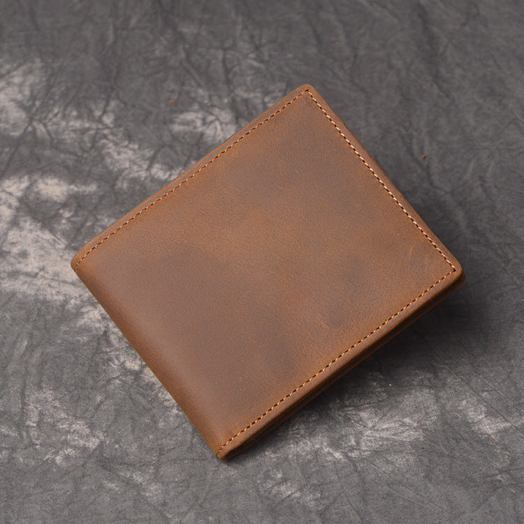 Women's & Men's First Layer Cowhide Short Crazy Horse Men's Wallets