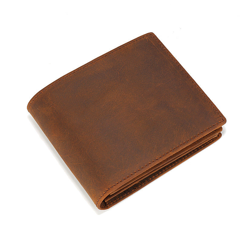 Men's Crazy Horse Leather Short Business Horizontal Men's Wallets