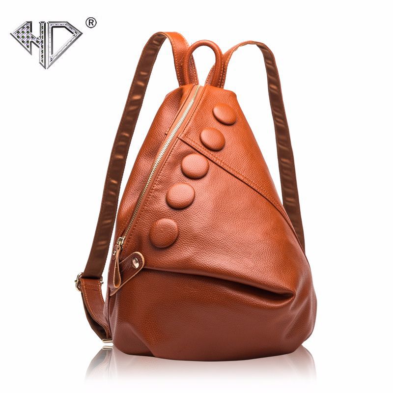 First Layer Cowhide Lychee Pattern Female Backpacks