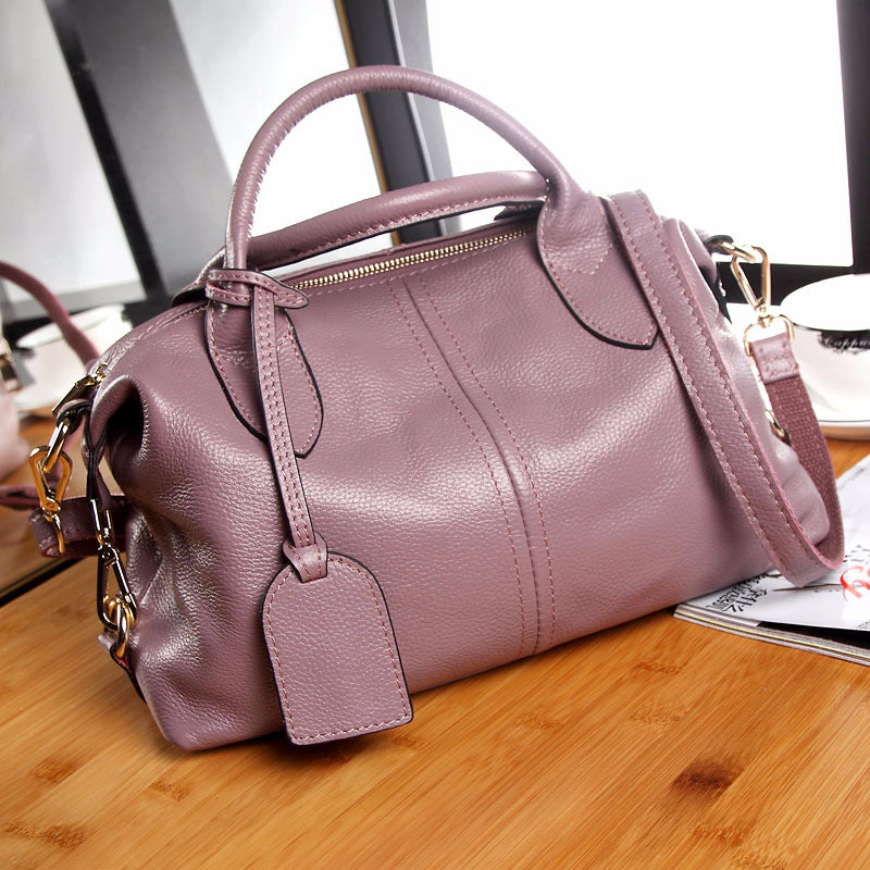 Women's Fashion Simple Boston Portable One Genuine Handbags