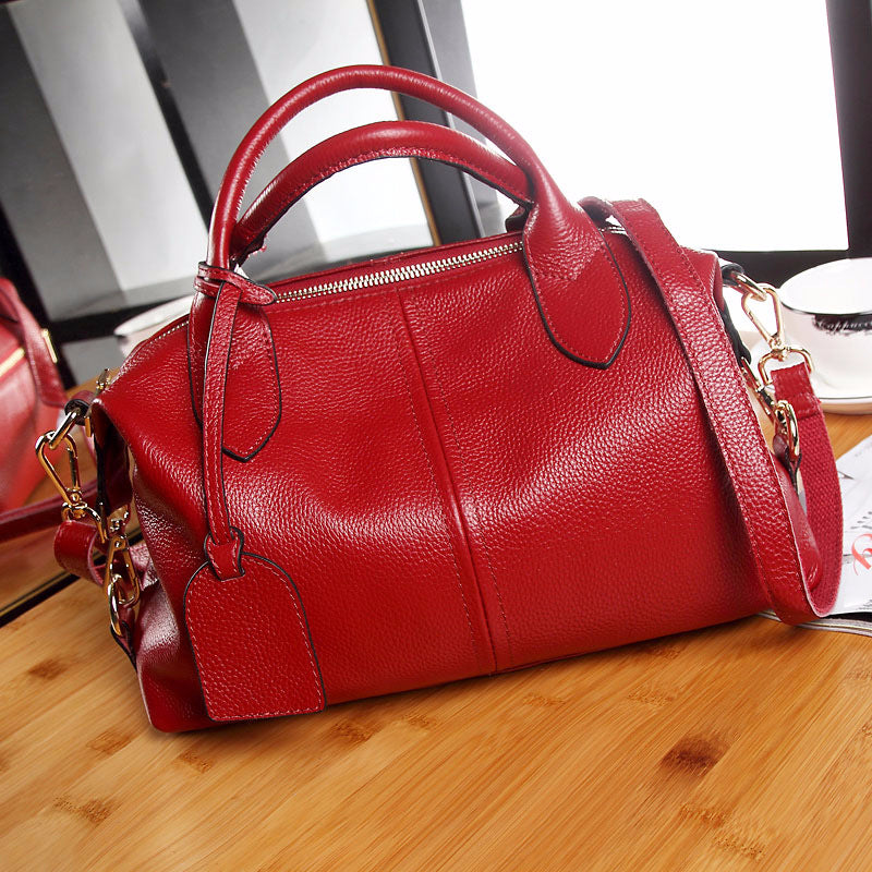 Women's Fashion Simple Boston Portable One Genuine Handbags