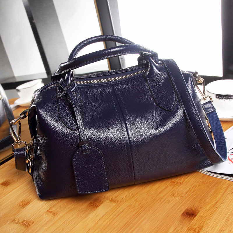Women's Fashion Simple Boston Portable One Genuine Handbags