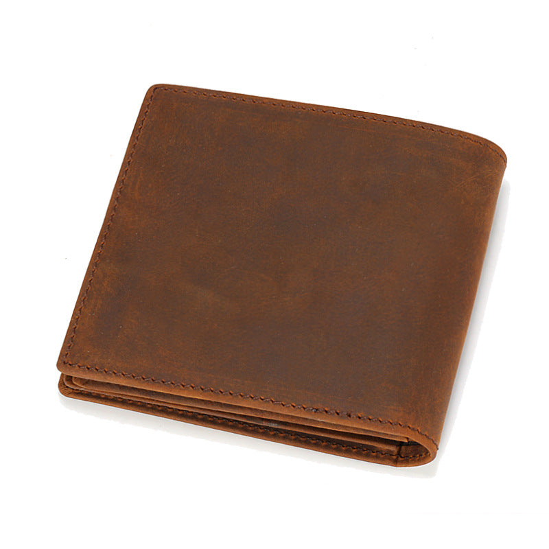Men's Crazy Horse Leather Short Business Horizontal Men's Wallets
